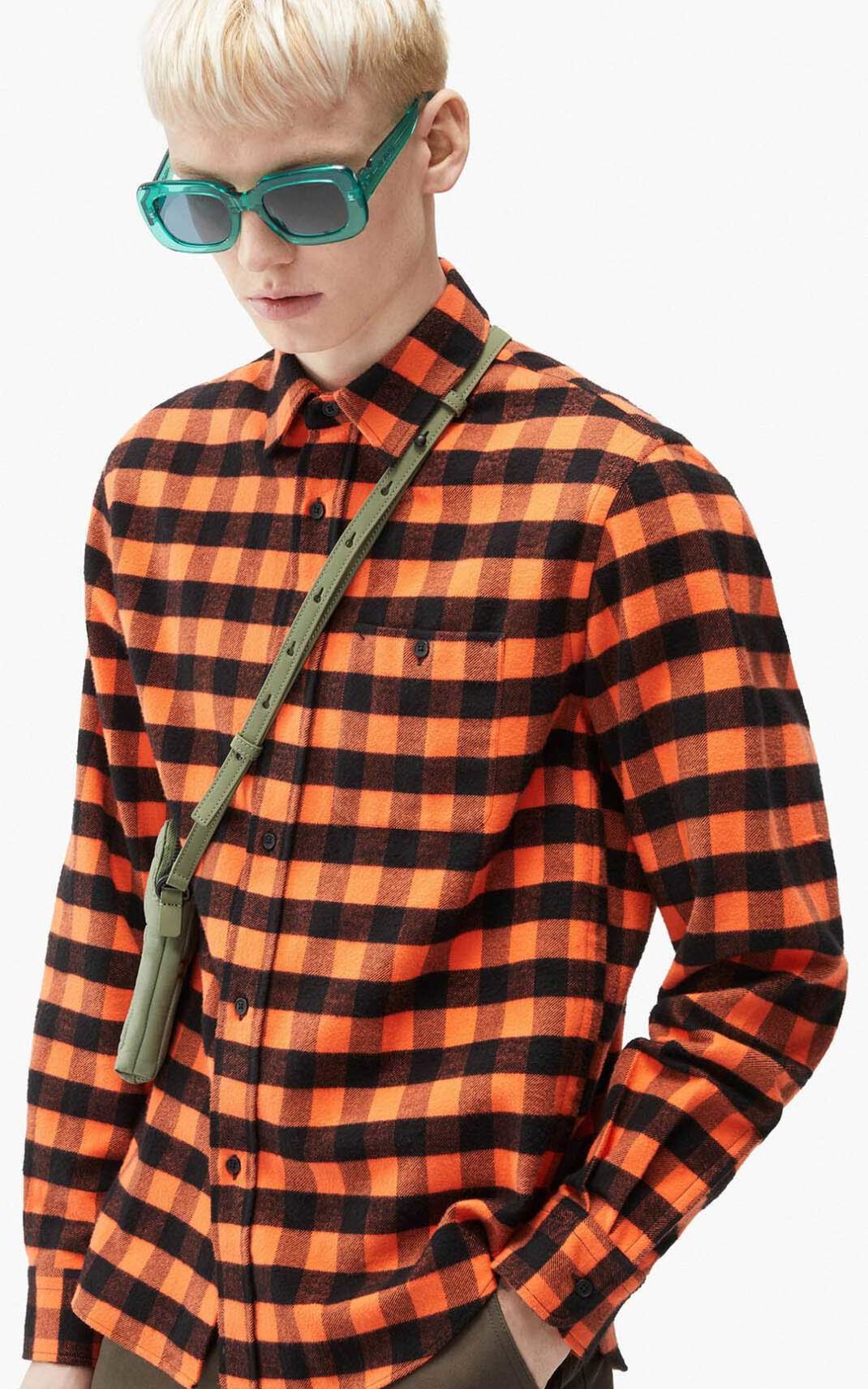 Kenzo Check print casual Moška Srajca Oranžna SI-0813503